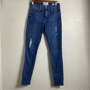 FRAME Denim Le High Skinny Distressed  Blue Jeans Size: 25